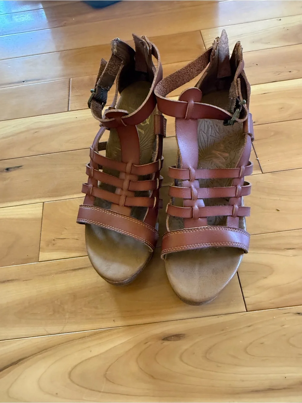 Blowfish Tan Strappy Wedge Sandals